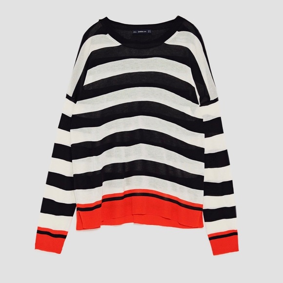 Zara Sweaters | Contrast Striped Zara Knit Sweater Size M | Color: Black/White | Size: M | Armarm1's Closet